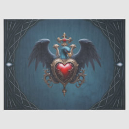 Papel De Seda Elegante corazón gótico con pájaro de fantasía.