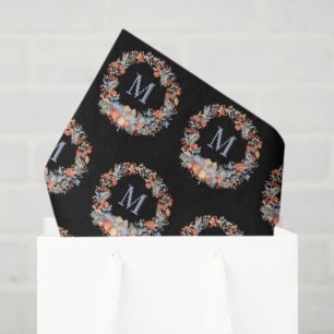 Papel De Seda Elegante Corona de Monograma Negro Chic Navidad