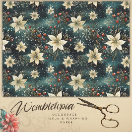 Papel De Seda Elegante Cream Poinsettia Navidad Decoupage