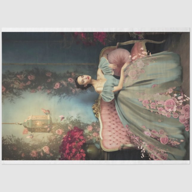 Papel De Seda Elegante dama sentada, Shabby Chic & Floral Art (Anverso)