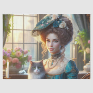 Papel De Seda Elegante dama victoriana y gato