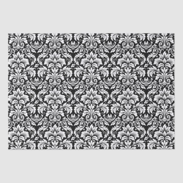 Papel De Seda Elegante Damasco Blanco Negro (Anverso)