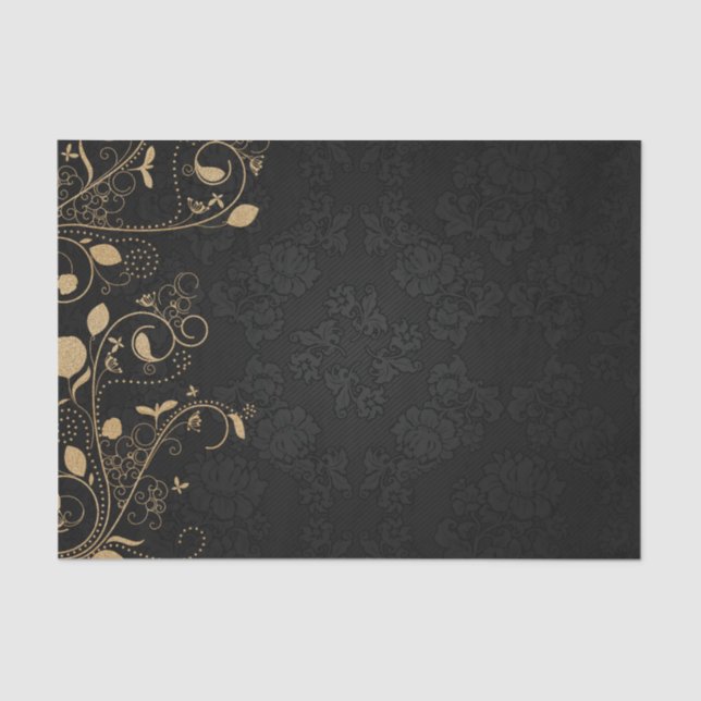 Papel De Seda Elegante Damasco de Oro y Negro (Anverso)