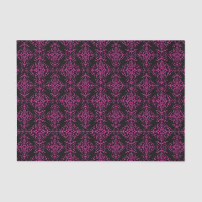 Papel De Seda Elegante Damasco estilo victoriano rosa caliente y (Anverso)