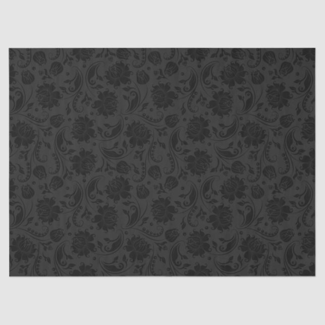 Papel De Seda Elegante Damasco Floral Negro 2 sobre gris oscuro (Anverso)