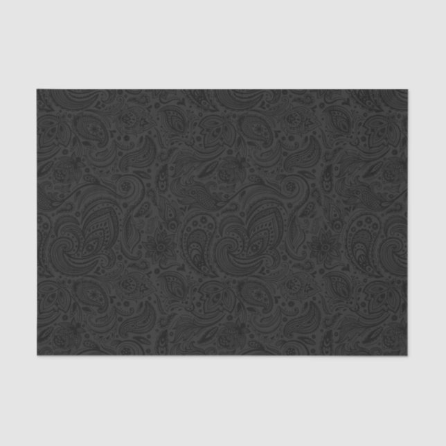 Papel De Seda Elegante Damascos Florales Gris Fondo Negro 2 (Anverso)