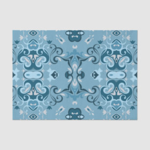 Papel De Seda Elegante Damask Frosty Blue Winter Mosaic Patrón