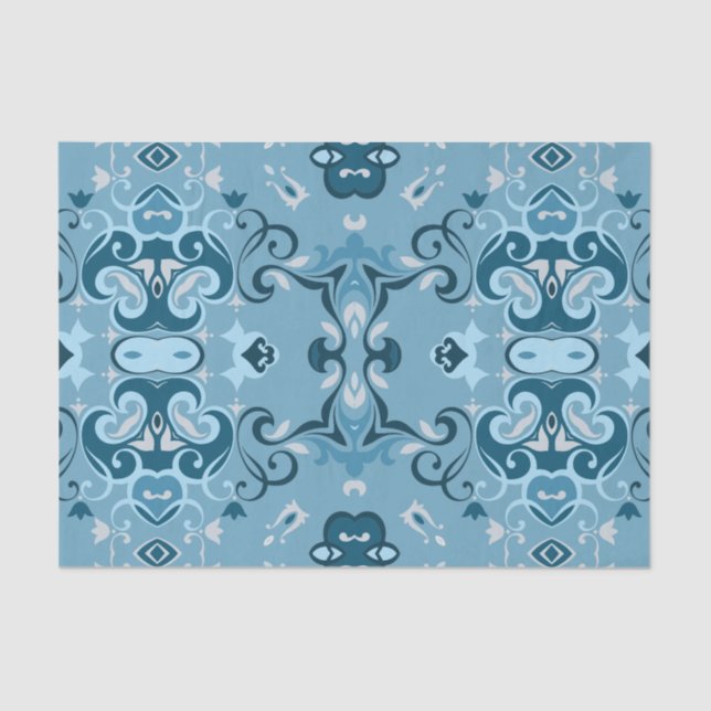 Papel De Seda Elegante Damask Frosty Blue Winter Mosaic Patrón (Anverso)
