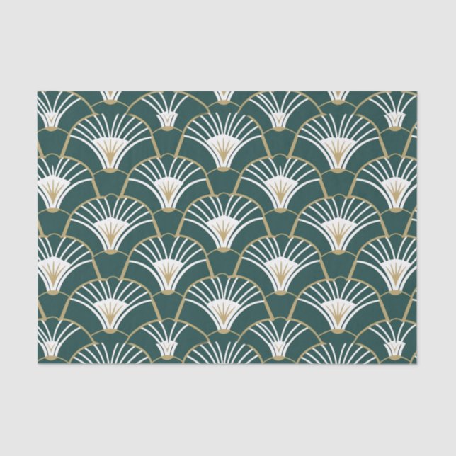 Papel De Seda Elegante deco de arte verde azulado dorado (Anverso)