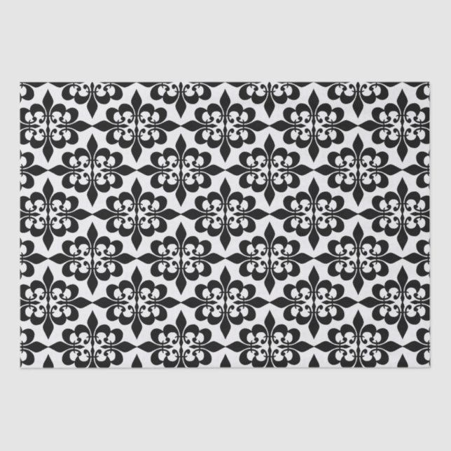 Papel De Seda Elegante Decograma elegante blanco negro de damasc (Anverso)