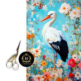 Papel De Seda Elegante Decoración de cigüeñas florales