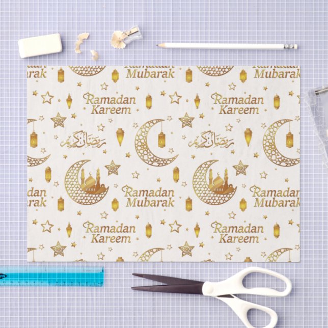 Papel De Seda Elegante decoración de Ramadan Mubarak con estrell (Artesanía)