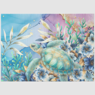 Papel De Seda Elegante Decoración De Tortugas De Mar Floral