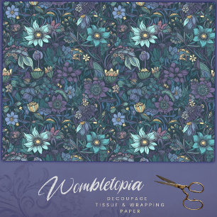 Papel De Seda Elegante Decoración Floral Azul del Jardín Vintage