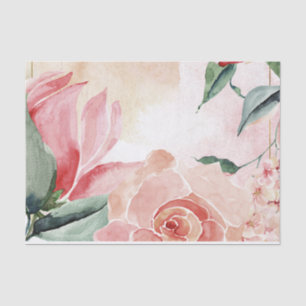 Papel De Seda Elegante Decoración Floral De Color De Agua Rosa