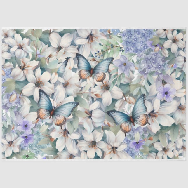 Papel De Seda Elegante Decoración Floral y Mariposas (Anverso)