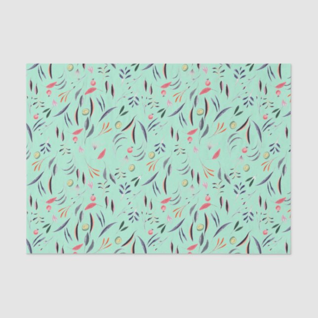 Papel De Seda Elegante DECORACIÓN Mint Green FLORAL (Anverso)