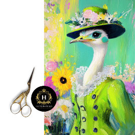 Papel De Seda Elegante Decoración Verde de avestruz floral