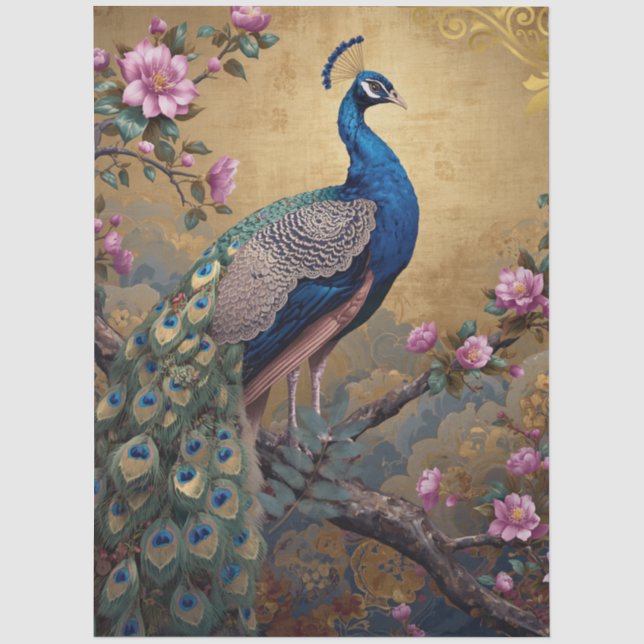 Papel De Seda Elegante Decoupage de Pavo Real (Anverso)