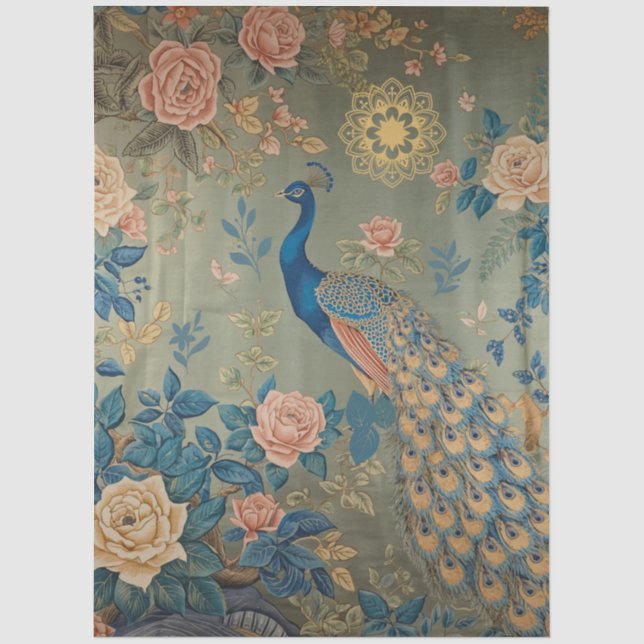 Papel De Seda Elegante Decoupage de Pavo Real (Anverso)