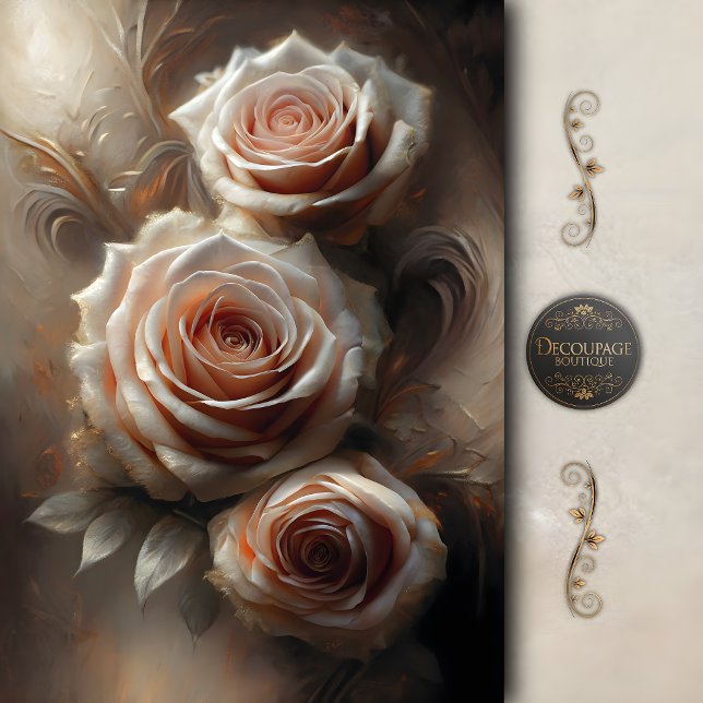 Papel De Seda Elegante Decoupage de Rosa Rosada (Elegant Blush Rose Decoupage Tissue Paper)