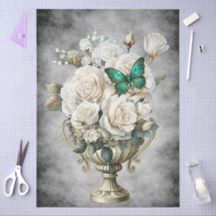 Papel De Seda Elegante Decoupage de Rosas Blancas Victorianas