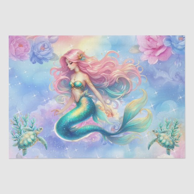 Papel De Seda Elegante Decoupage de Sirena con Acuarela Pastel (Anverso)