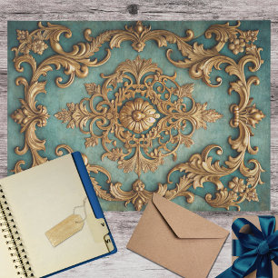 Papel De Seda Elegante decoupage dorado falso verde teal