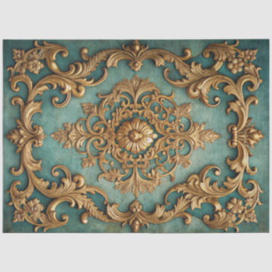 Papel De Seda Elegante decoupage dorado falso verde teal