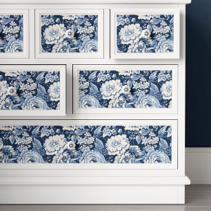 Papel De Seda Elegante Decoupage Floral Azul Toile De Jouy Franc