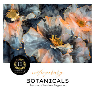 Papel De Seda Elegante Decoupage Floral Negro, Dorado y Melocotó