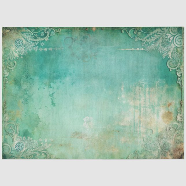 Papel De Seda Elegante Decoupage Verde y Dorado  (Anverso)