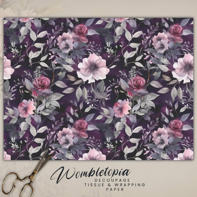 Papel De Seda Elegante Desnudo Gótico Morado y Rosas Rosa Rosa (Subido por el creador)
