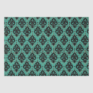 Papel De Seda Elegante desventaja de época Damasco Verde azulado