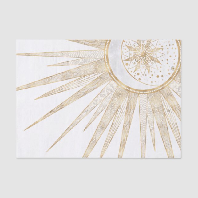 Papel De Seda Elegante Doodles dorados Sun Moon Mandala Diseño (Anverso)