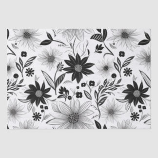 Papel De Seda Elegante e intrincada flor negra y blanca