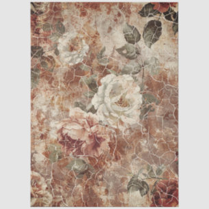 Papel De Seda Elegante Efecto de Grieta Floral Rústico Decoupage