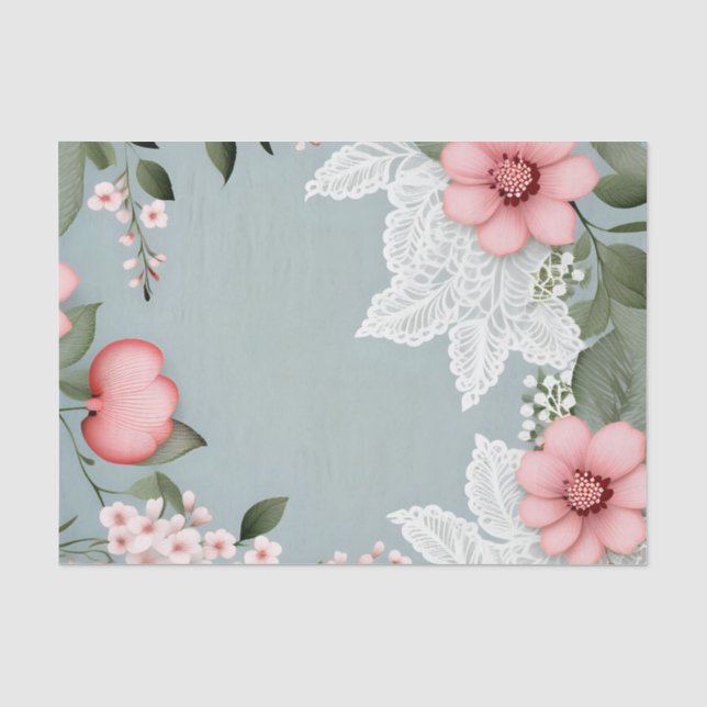 Papel De Seda Elegante encaje de flores rosadas (Anverso)