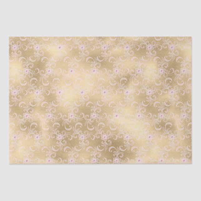 Papel De Seda Elegante encaje floral rosa y dorado (Anverso)