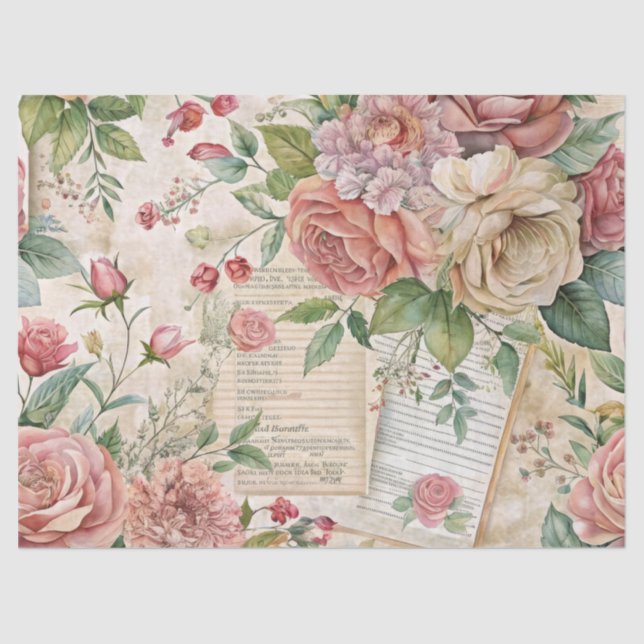 Papel De Seda Elegante epemera floral rosa inspirada en la cosec (Anverso)