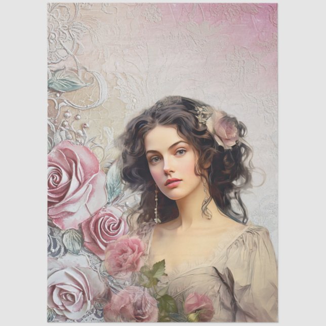 Papel De Seda Elegante época victoriana Lady Lavender Rosas y en (Anverso)