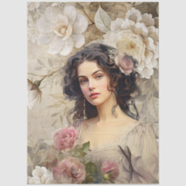 Papel De Seda Elegante época victoriana Lady White & Pink Floral