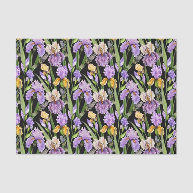 Papel De Seda elegante estampado floral de Iris (Anverso)