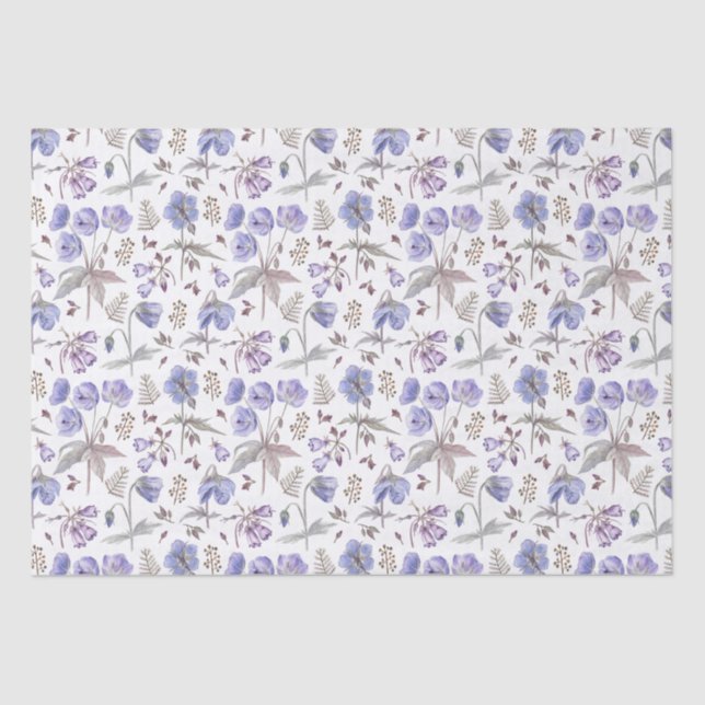 Papel De Seda Elegante Estilizado Acuarela Flor Silvestre Púrpur (Anverso)