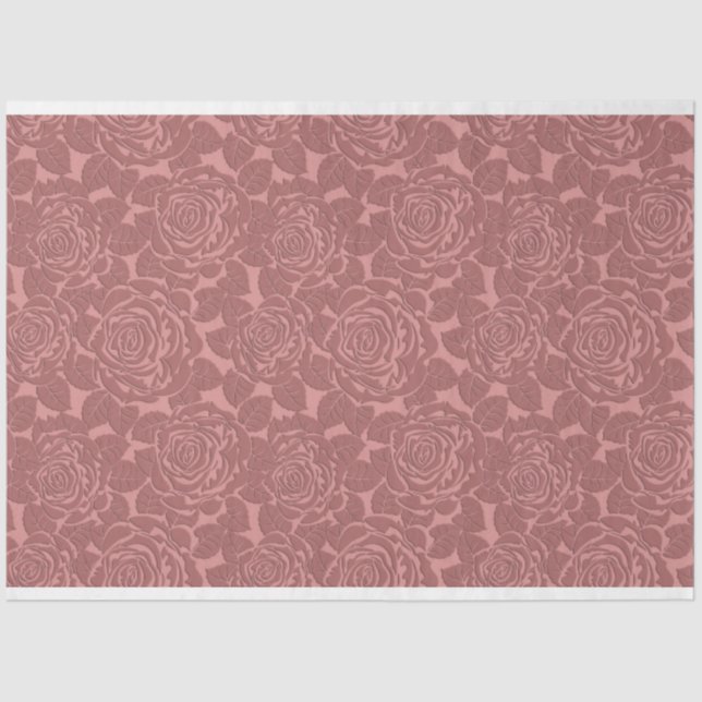Papel De Seda Elegante estilo esculpido rosas oscuras rosadas (Anverso)