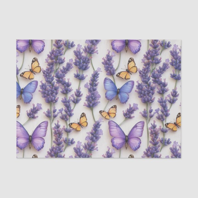 Papel De Seda Elegante estilo mariposa y lavanda (Anverso)