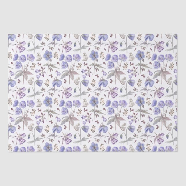 Papel De Seda Elegante Estiloso Acuarela Flor Silvestre Púrpura (Anverso)