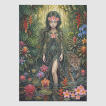 Elegante Fantasía Chica de la Jungla y Jaguar Deco