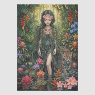Papel De Seda Elegante Fantasía Chica de la Jungla y Jaguar Deco