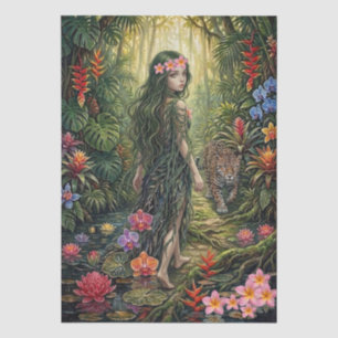 Papel De Seda Elegante Fantasía Chica de la Jungla y Jaguar Deco